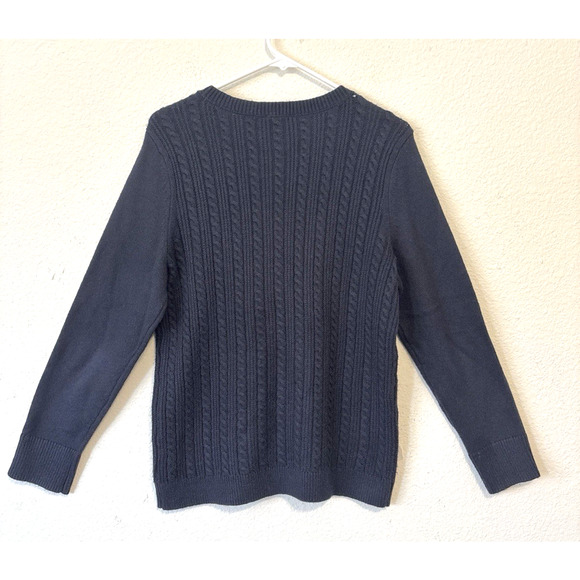 Talbots Cable Knit Sweater Womens M Navy Blue Button Shoulder Classiccore - Picture 2 of 6